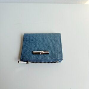Longchamp Leather Compact Wallet (Blue)